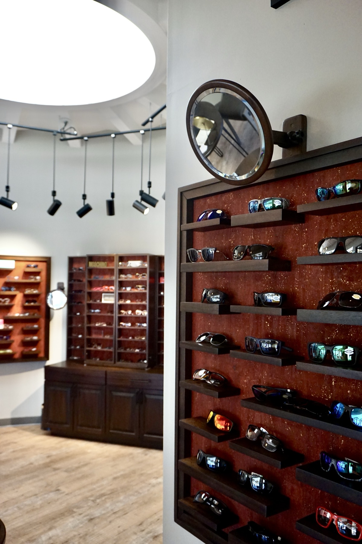 Designer eyewear display in boutique showroom