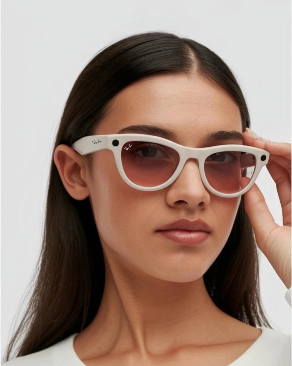 Woman wearing Meta Ray-Ban smart glasses