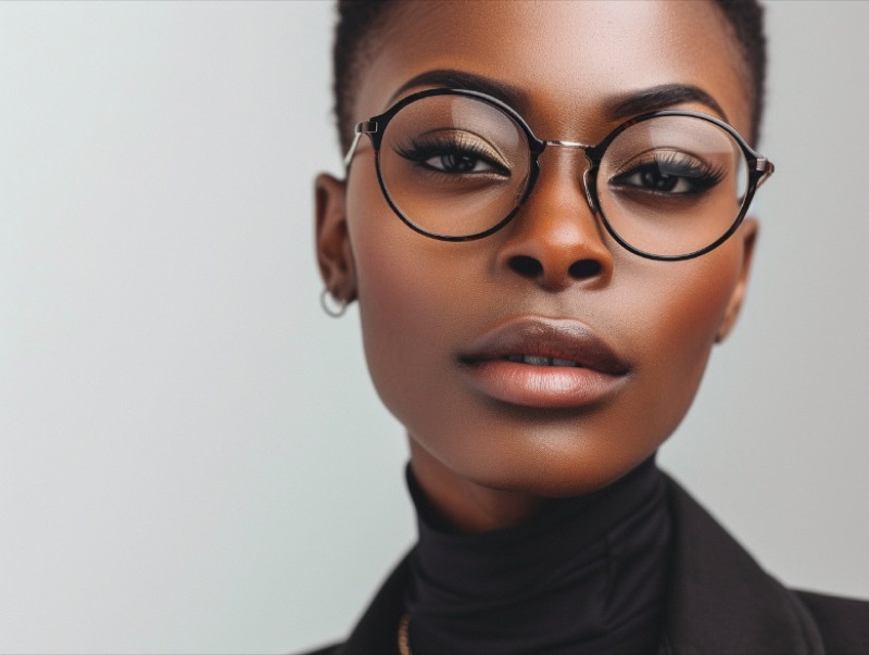 Woman wearing stylish designer eyeglasses